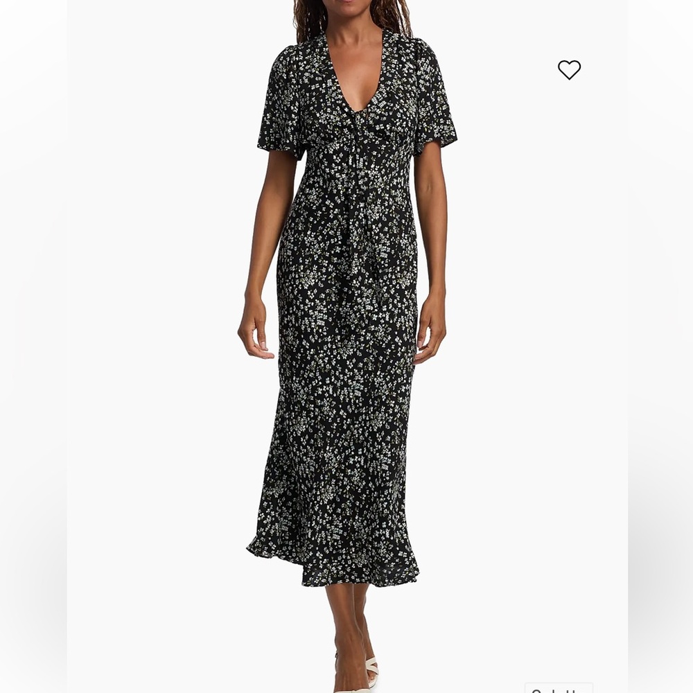 Black Floral V-Neck Midi Dress
